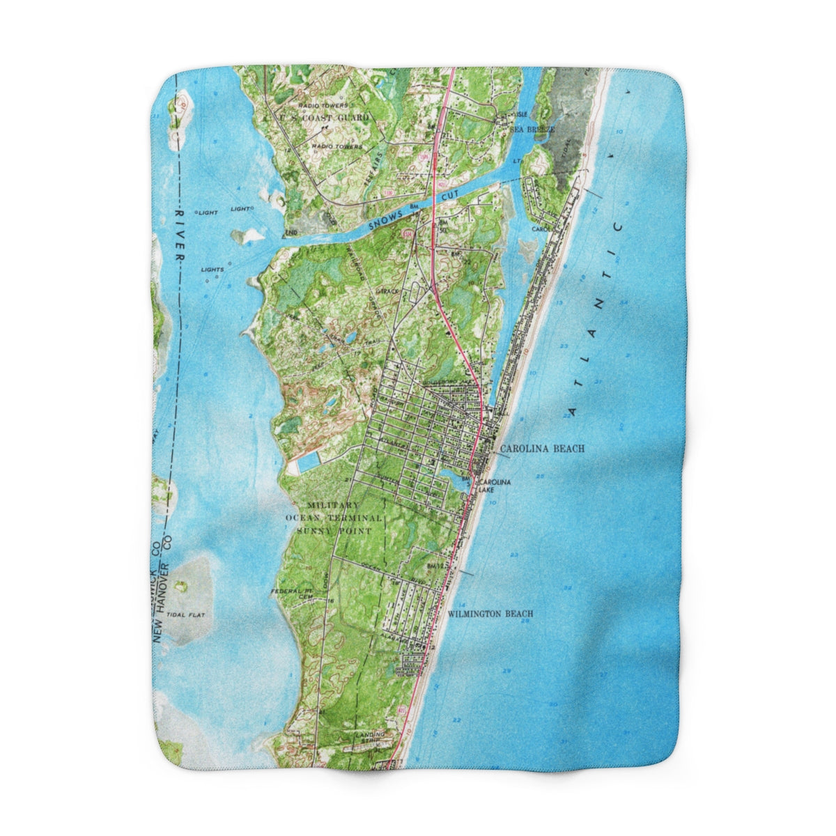 Carolina Beach Map Sherpa Fleece Blanket | Cozy Travel Throw