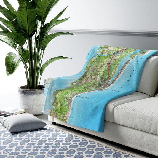 Carolina Beach Map Sherpa Fleece Blanket | Cozy Travel Throw