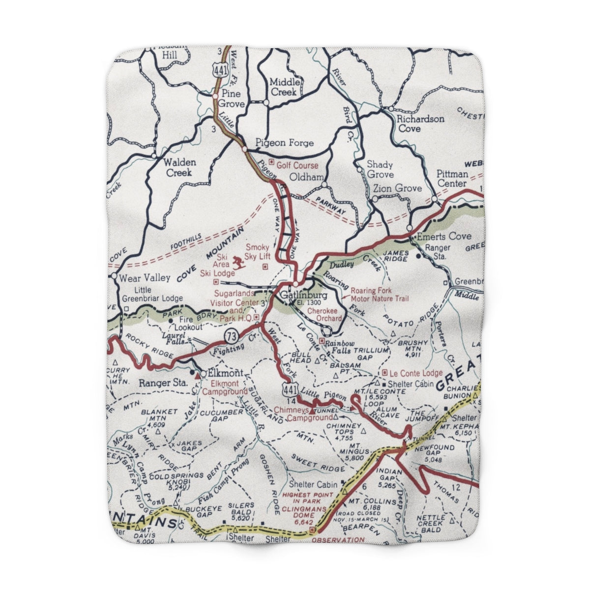 Gatlinburg, Tennessee Map Sherpa Fleece Blanket | Cozy Travel Throw