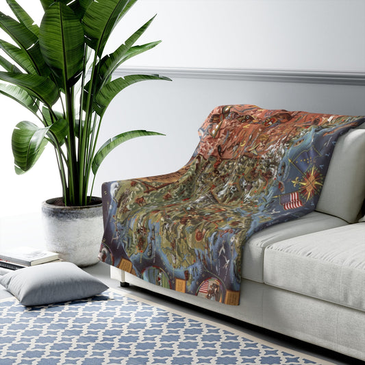 Alaska Map Sherpa Fleece Blanket | Cozy Travel Throw