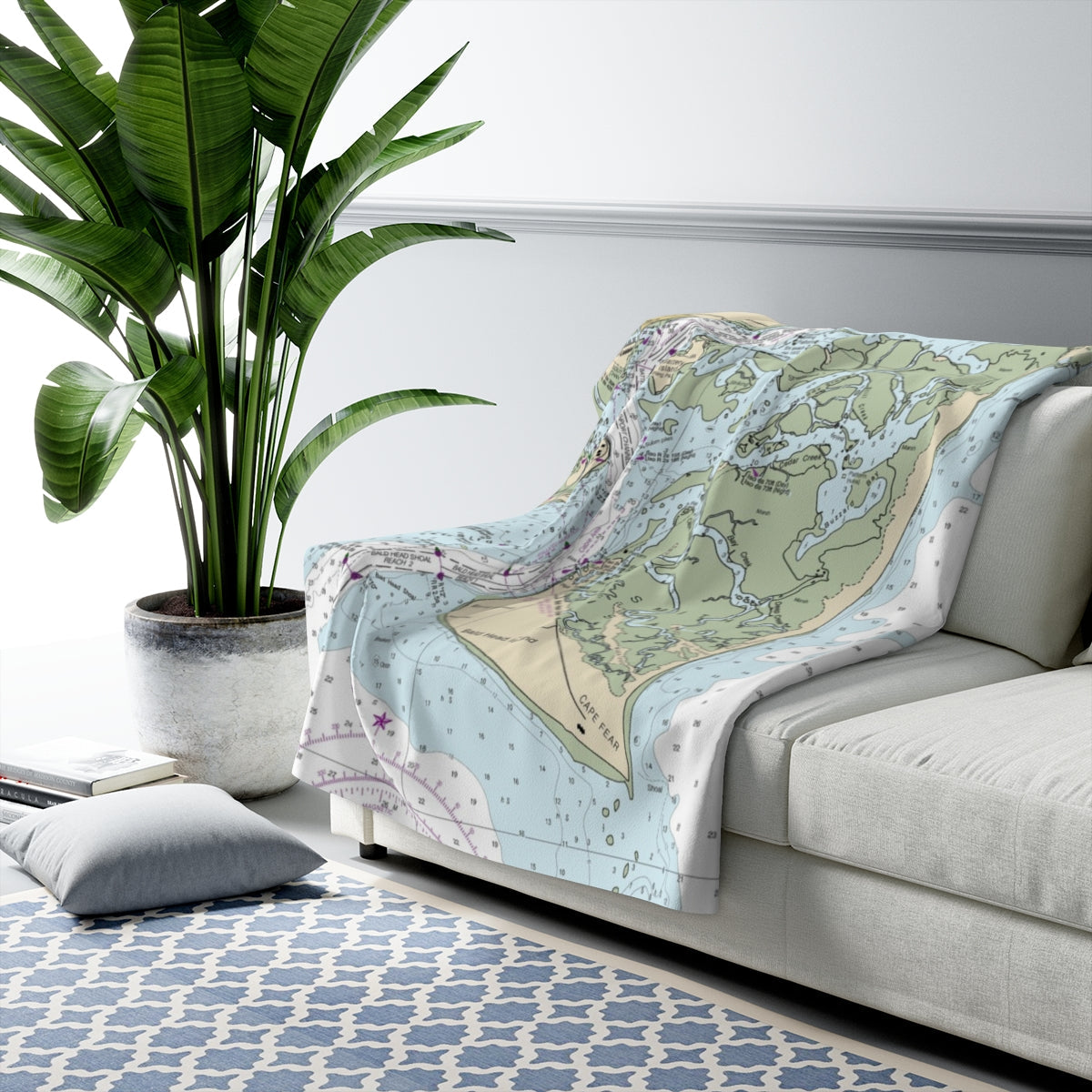 Bald Head Island, North Carolina Map Sherpa Fleece Blanket | Cozy Travel Throw