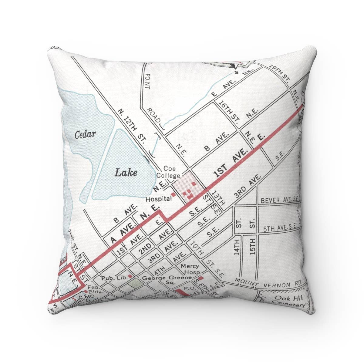 Coe College Cedar Rapids Iowa vintage map throw pillow
