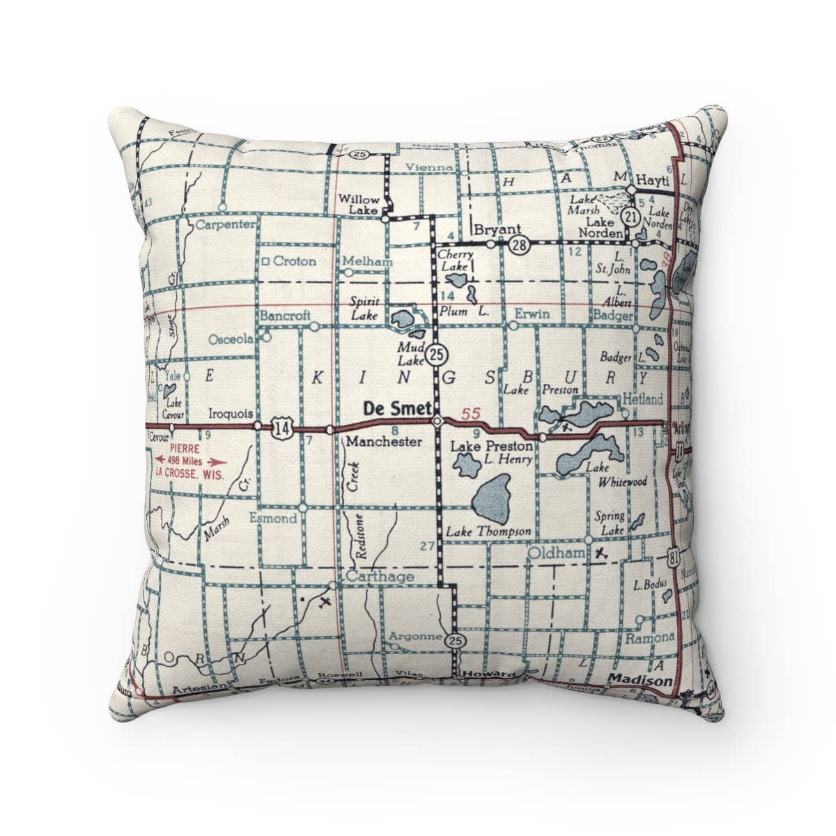 De Smet South Dakota vintage map throw pillow