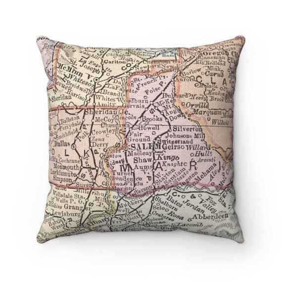Salem Oregon vintage map throw pillow