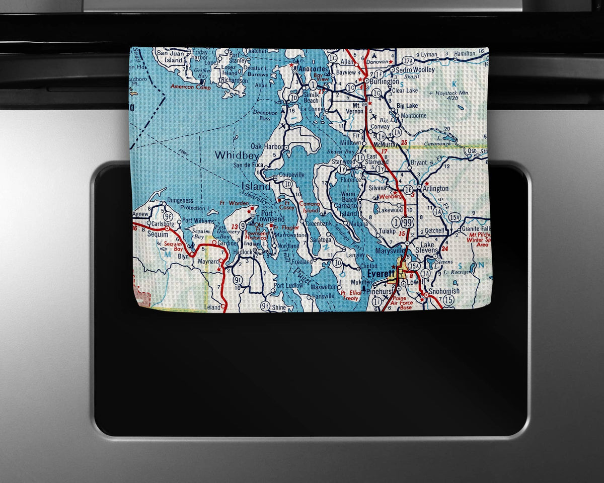 Whidbey Island Washington map tea towel