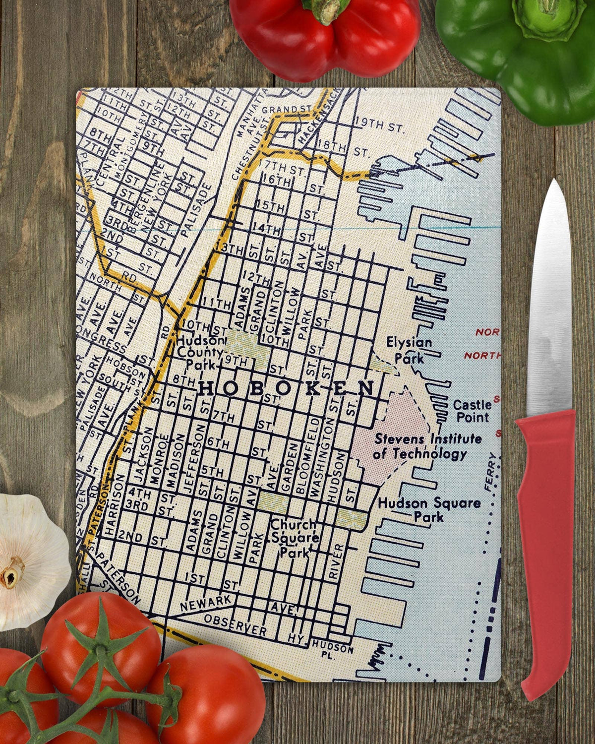 Hoboken New Jersey vintage map glass cutting board