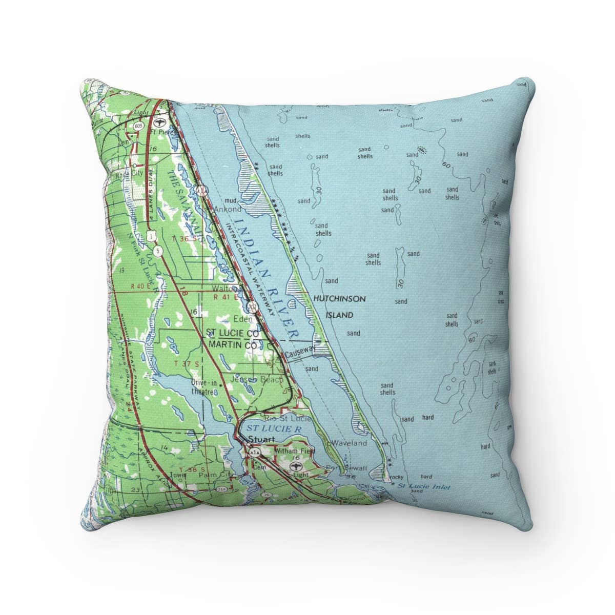 Hutchinson Island Florida vintage map throw pillow