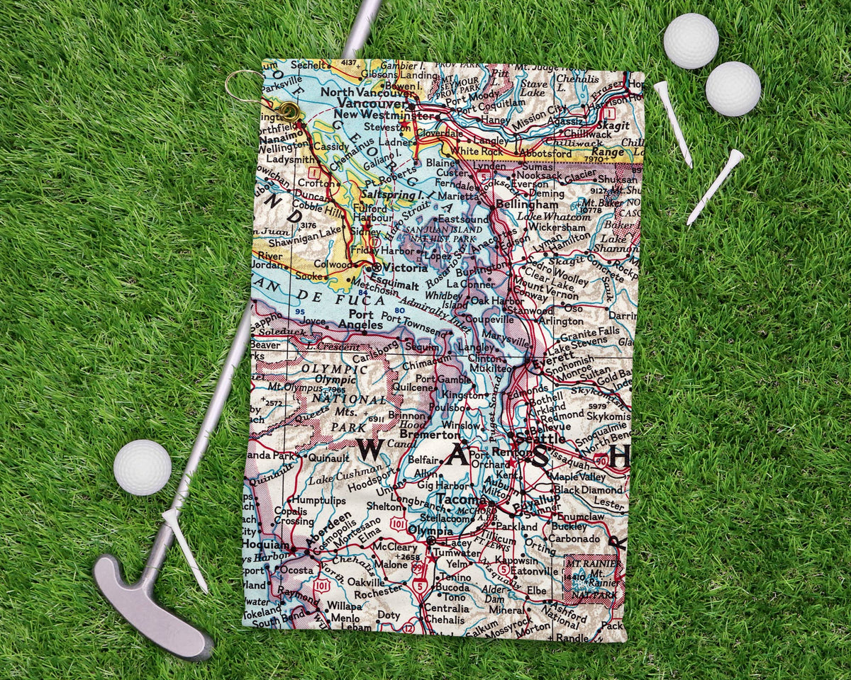 Puget Sound Washington vintage map golf towel