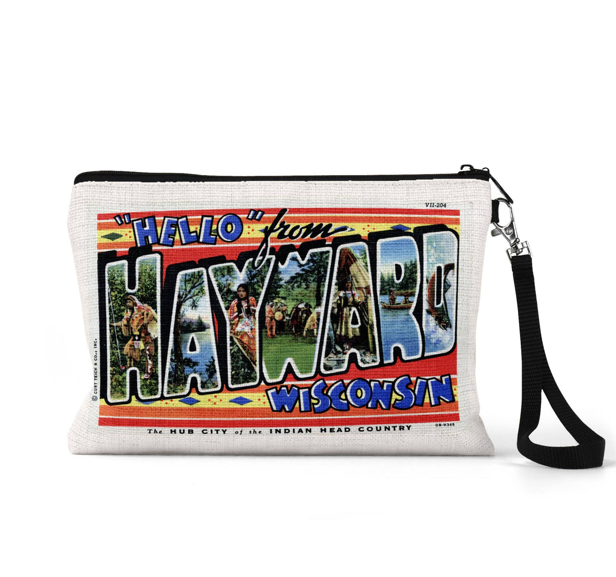 Hayward Wisconsin vintage postcard wristlet travel pouch