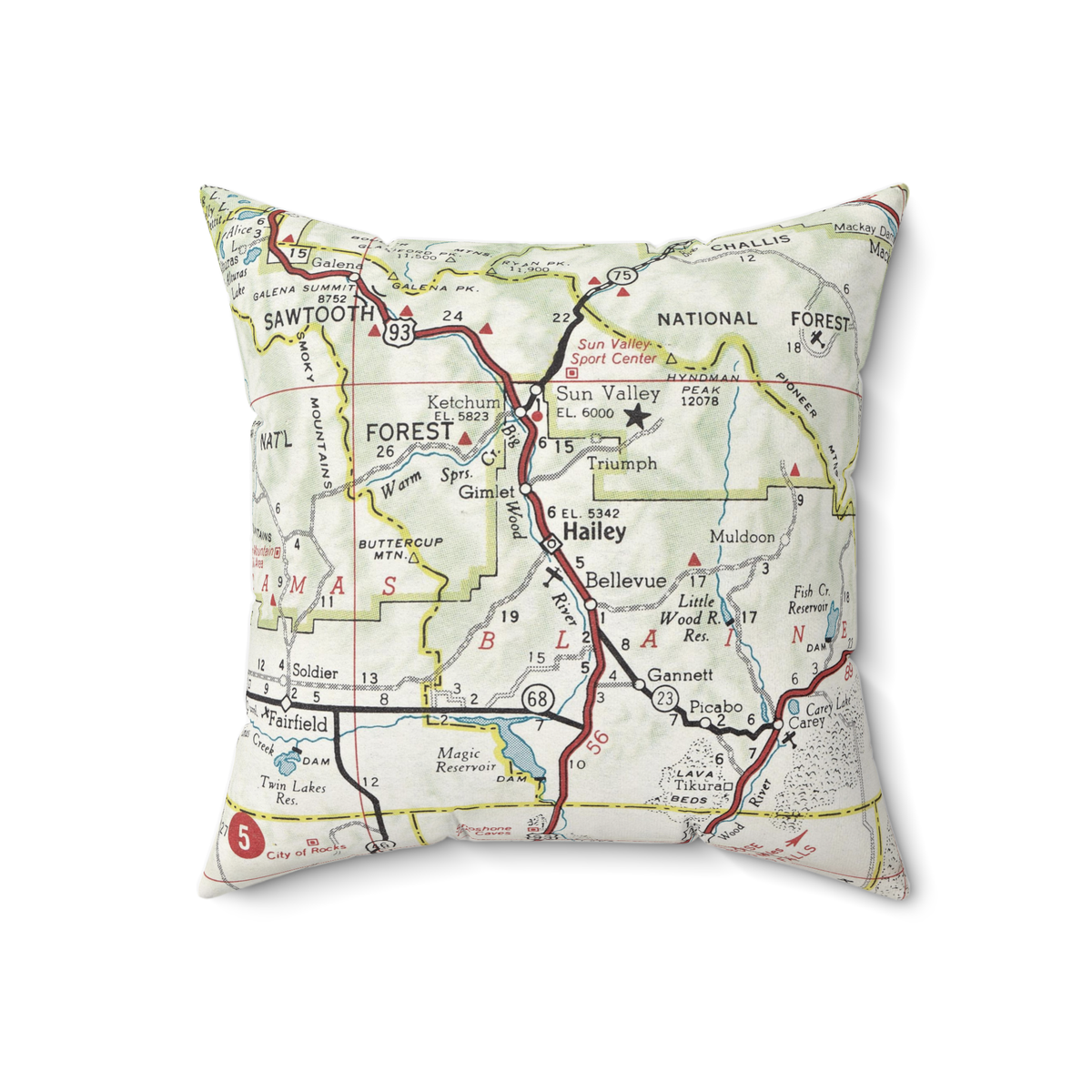 Hailey Idaho vintage map throw pillow