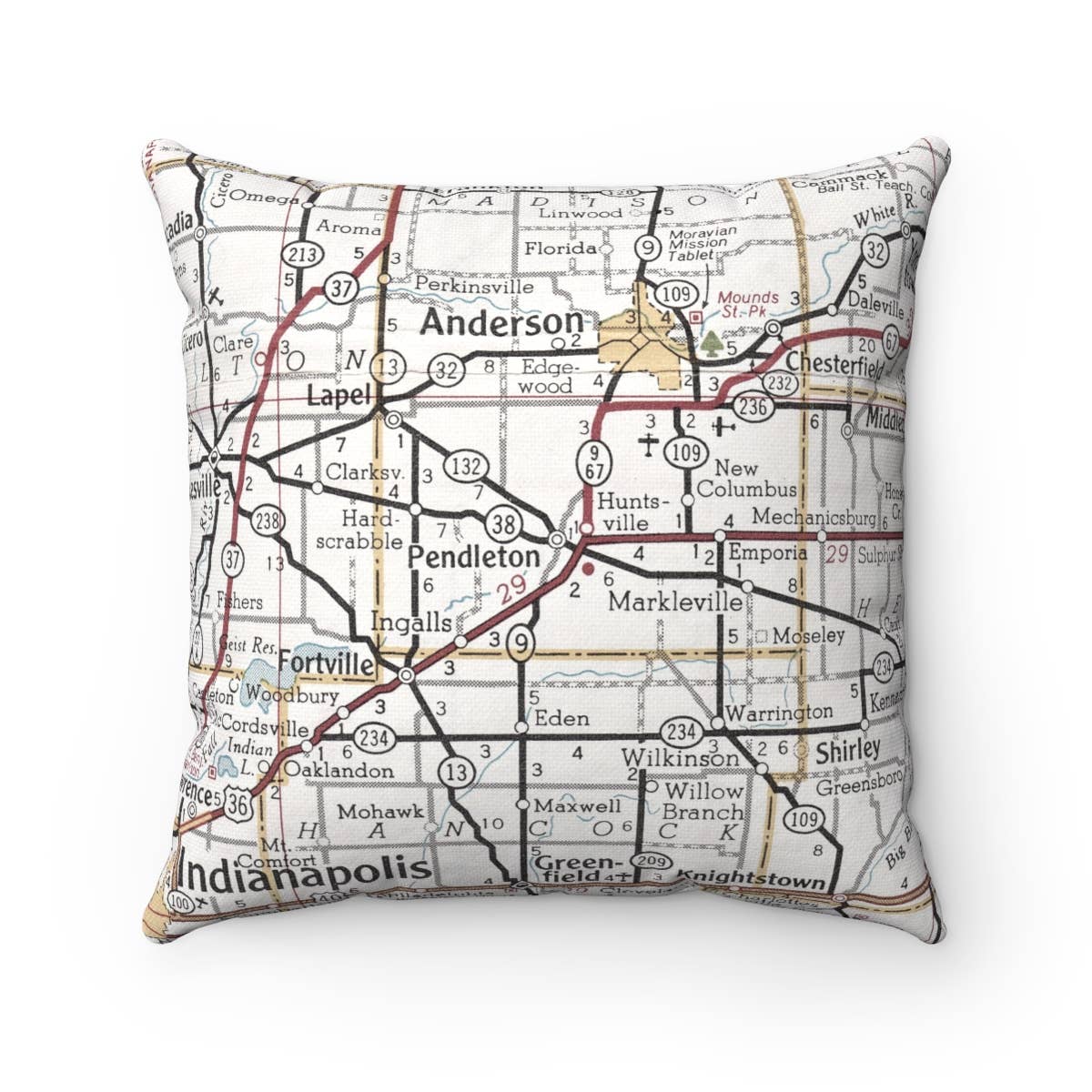 Pendleton Indiana vintage map throw pillow