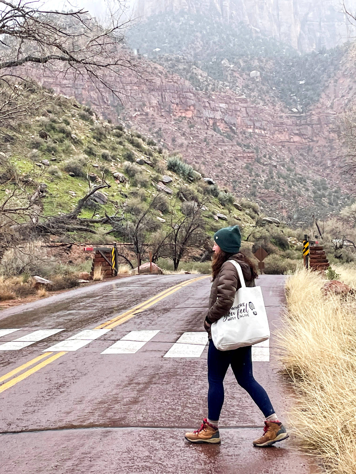 Hiking canvas tote bag