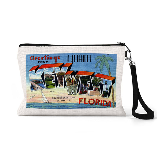 Key West Florida vintage postcard wristlet travel pouch