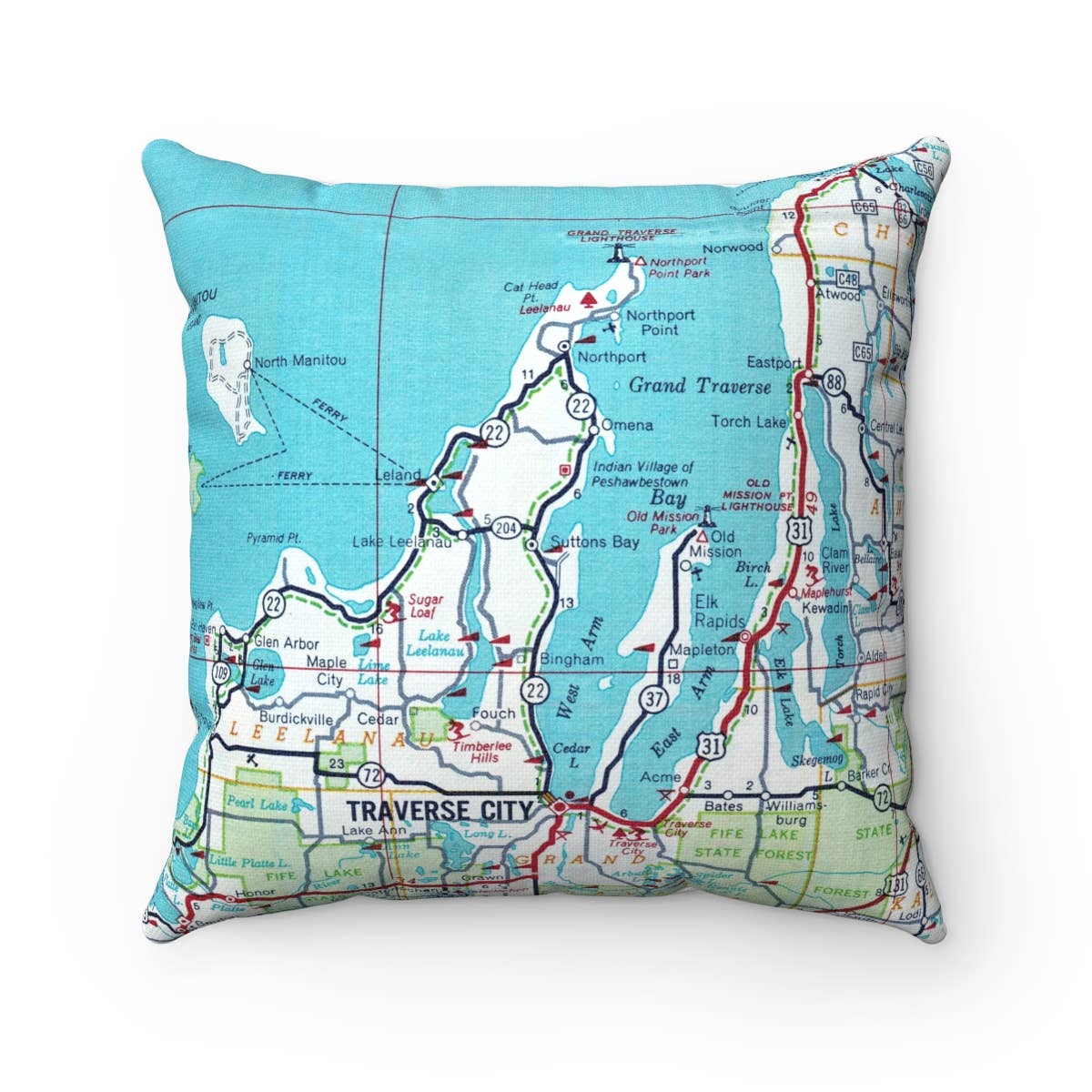Leelanau Peninsula Michigan vintage map throw pillow