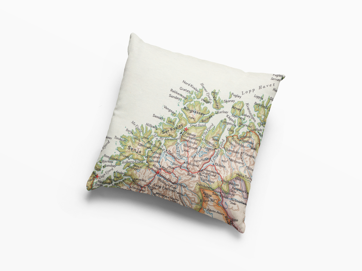 Tromso Norway vintage map throw pillow