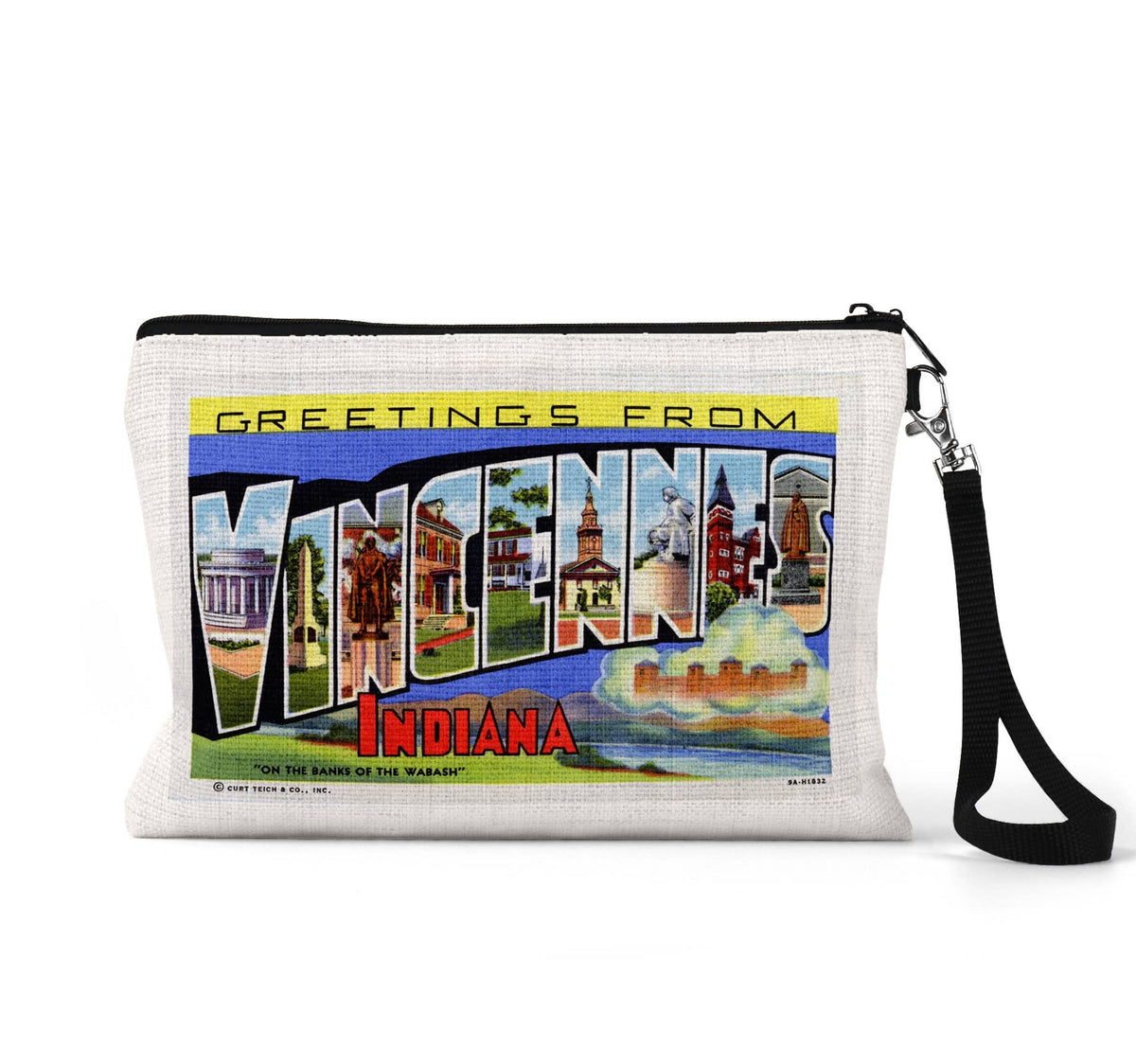 Vincennes Indiana vintage postcard wristlet travel pouch