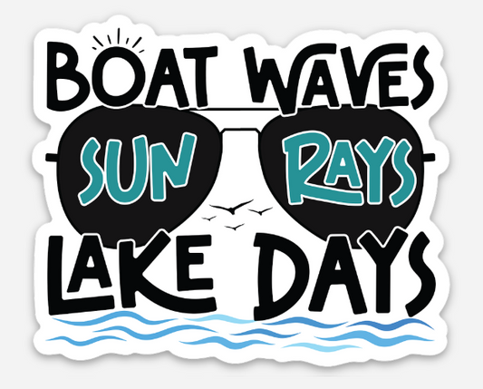 Lake Life Sticker 3" | Boat Waves Sun Rays Lake Days Waterproof Vinyl Sticker