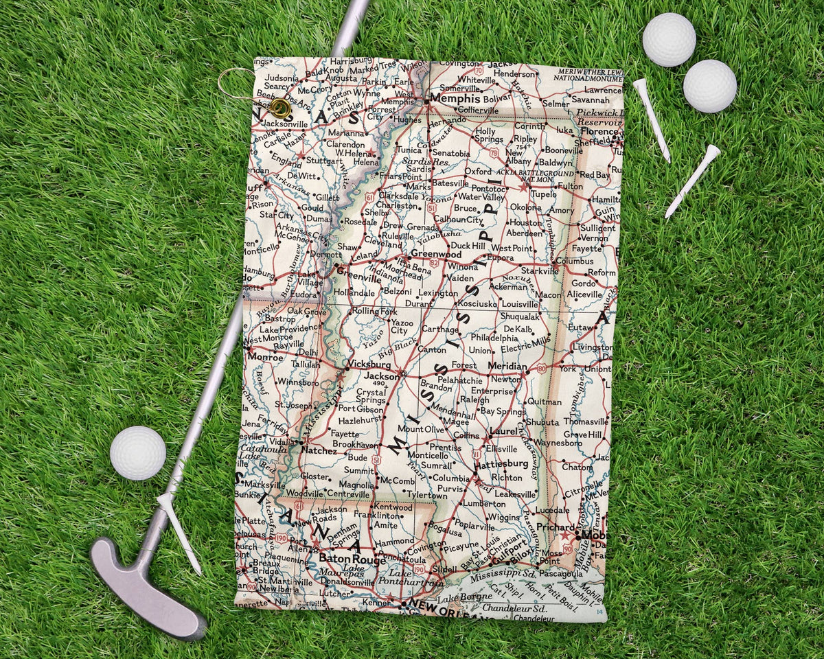 Mississippi vintage map golf towel