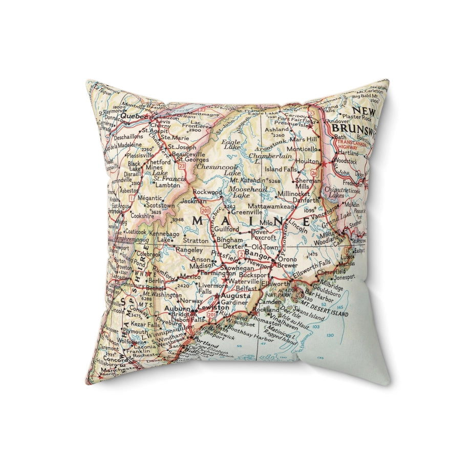 Maine Map Pillow | Vintage Maine Map Throw Pillow