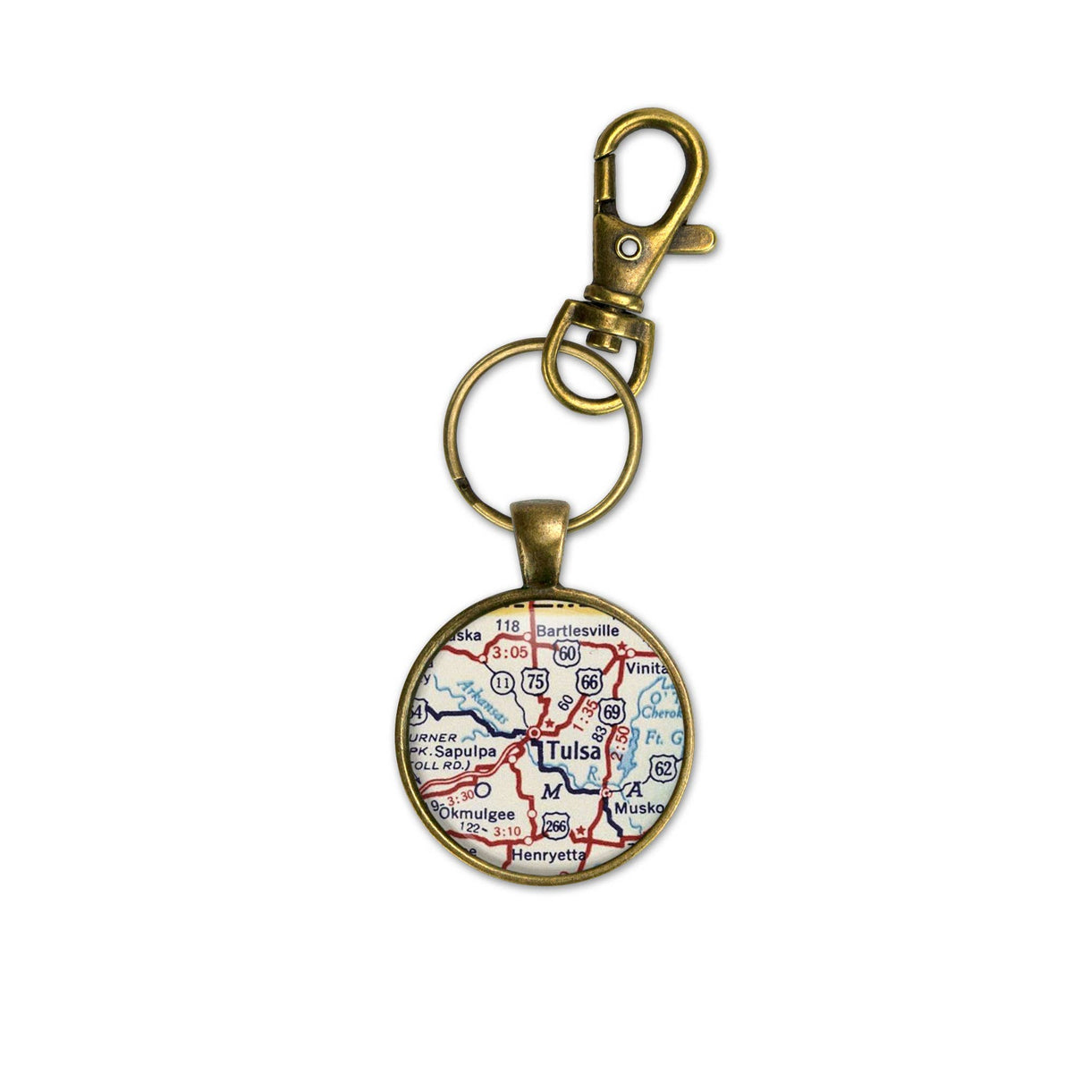Tulsa Oklahoma vintage map keychain