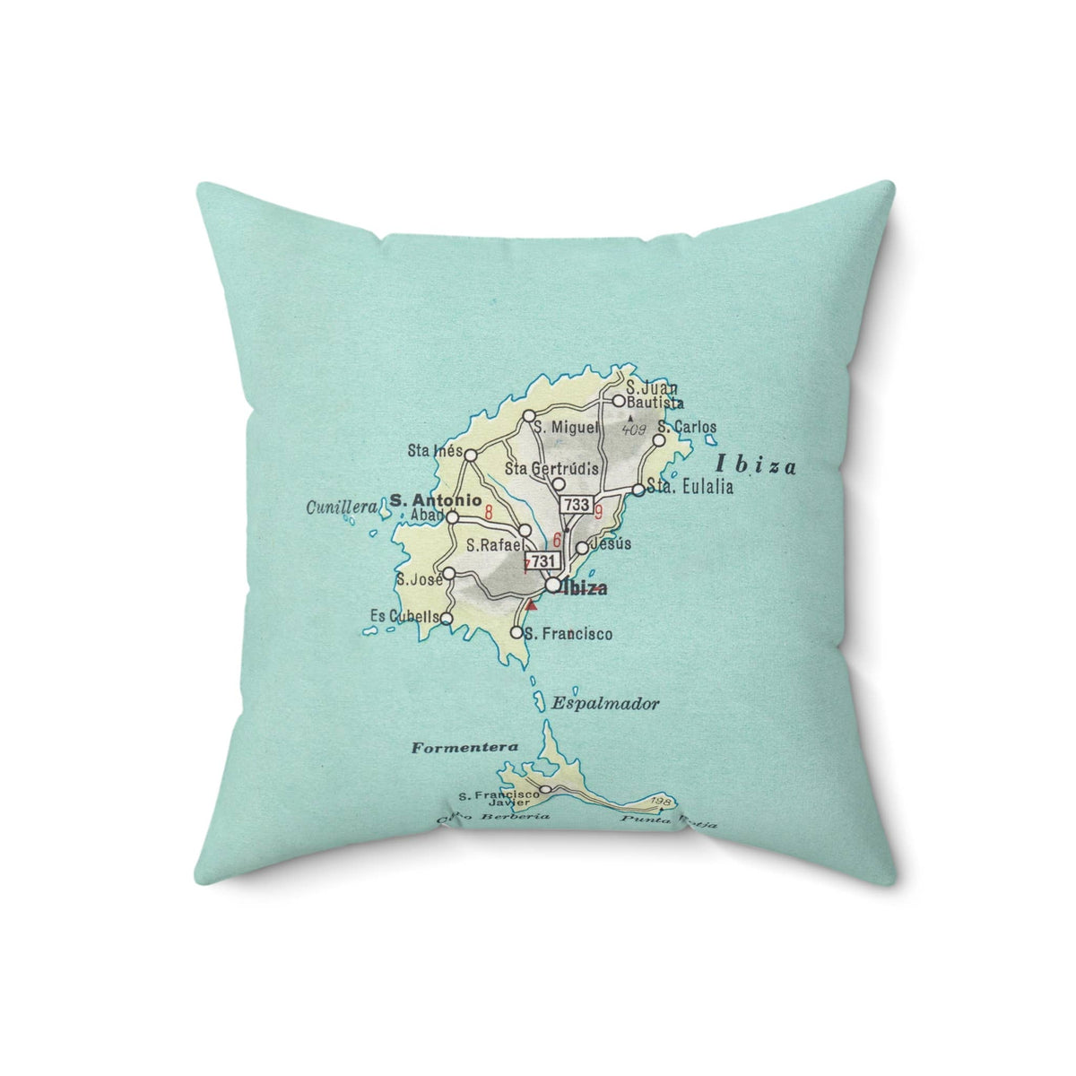 Ibiza Spain vintage map throw pillow
