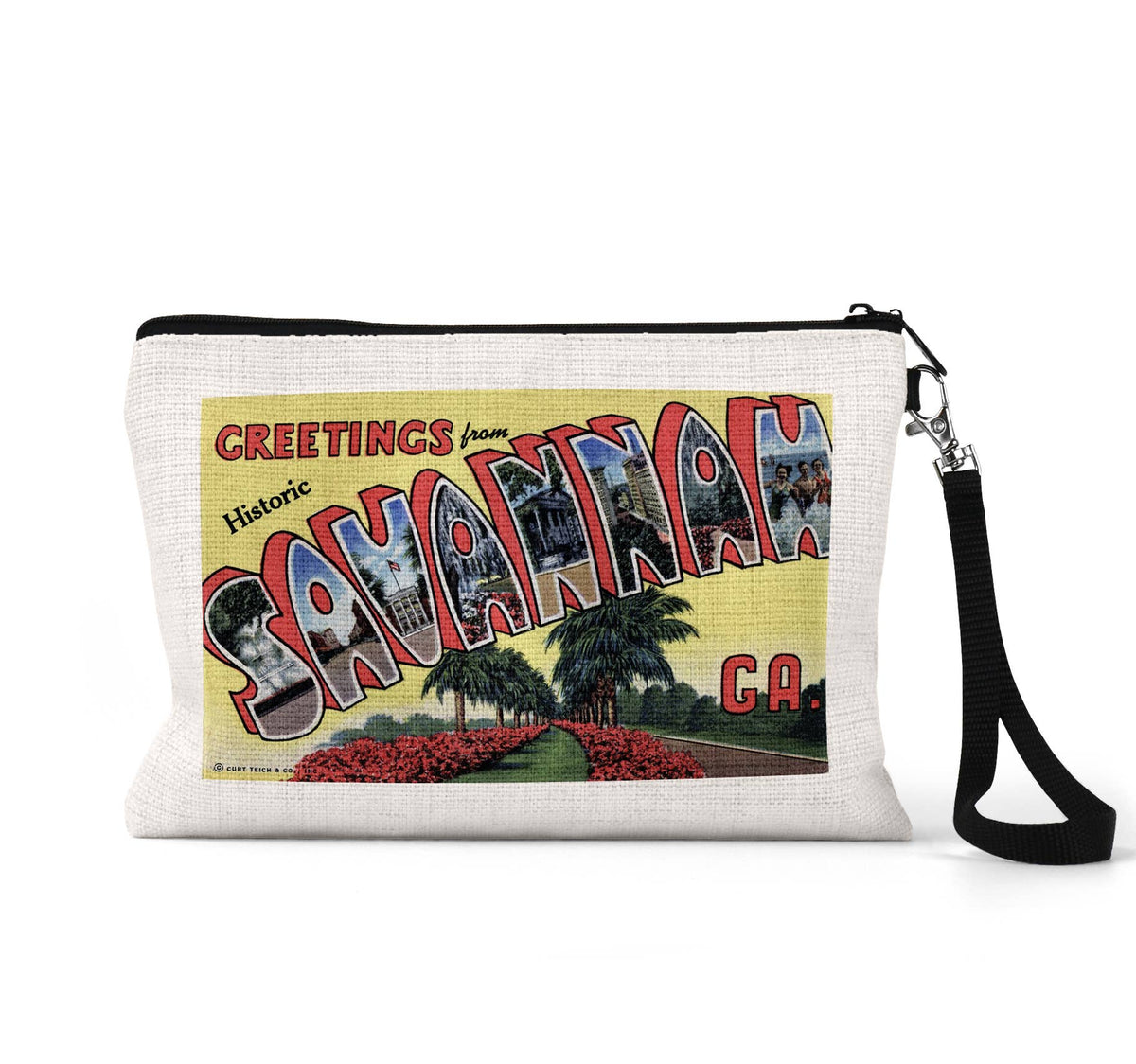 Savannah Georgia vintage postcard wristlet travel pouch
