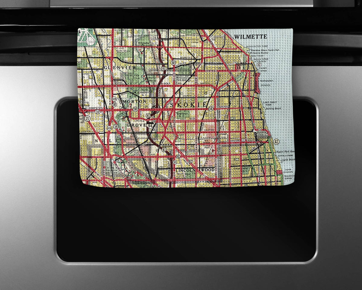Skokie Illinois map tea towel