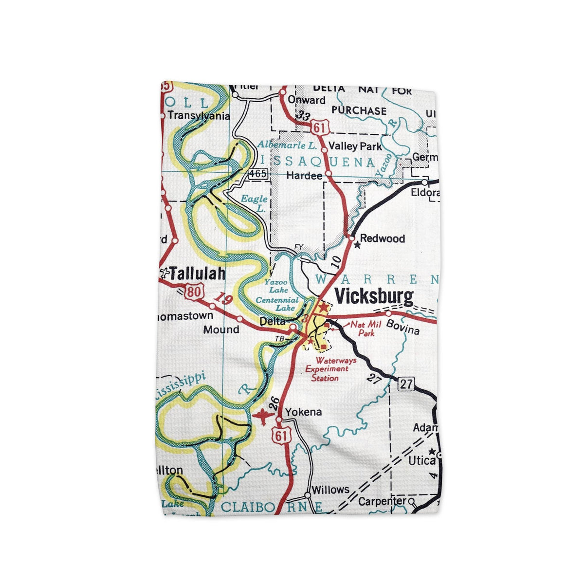 Vicksburg Mississippi map tea towel