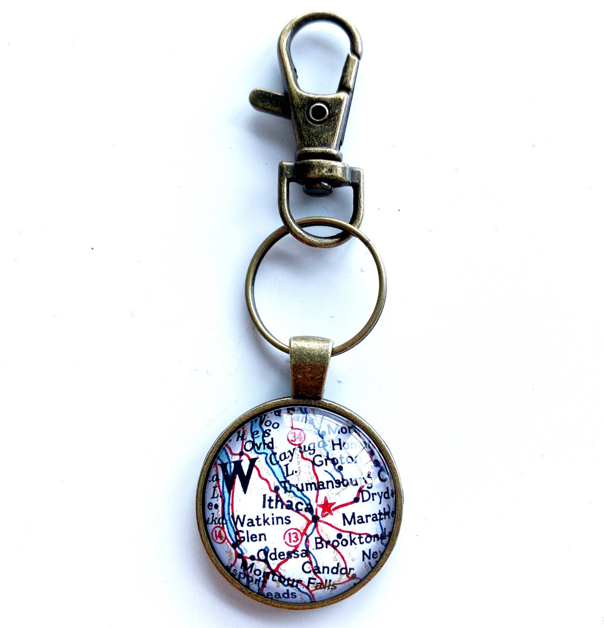 Ithaca New York vintage map keychain