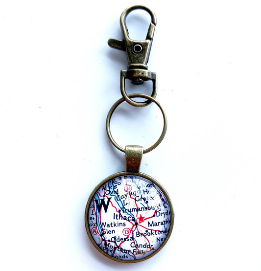 Ithaca New York vintage map keychain