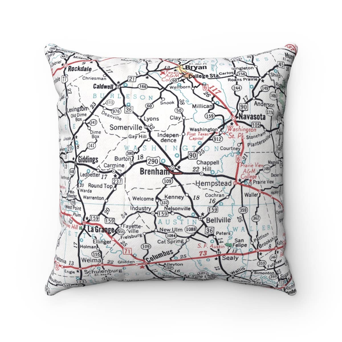 Brenham Texas vintage map throw pillow