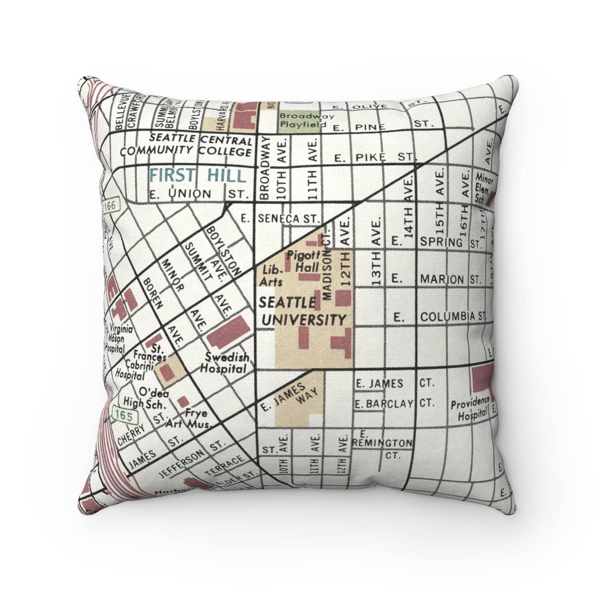 Seattle University vintage map throw pillow