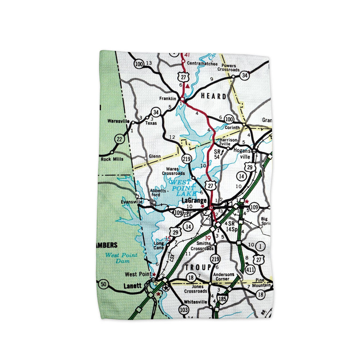 West Point Lake LaGrange Georgia map tea towel