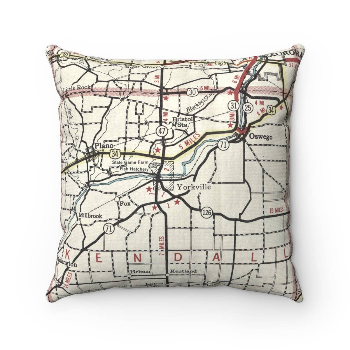 Yorkville Illinois vintage map throw pillow