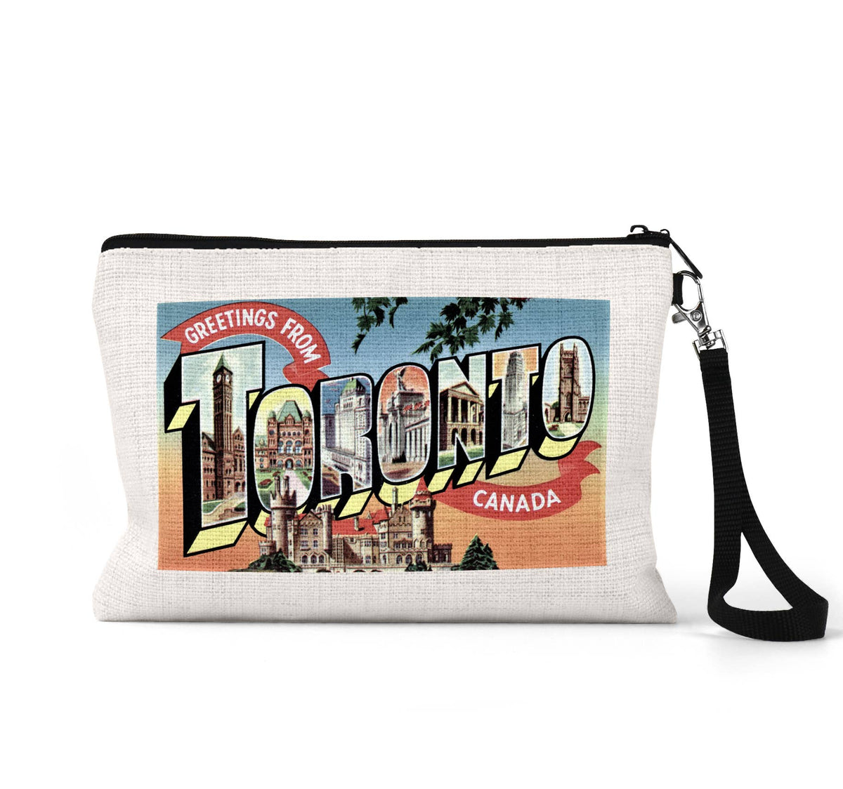 Toronto Canada vintage postcard wristlet travel pouch