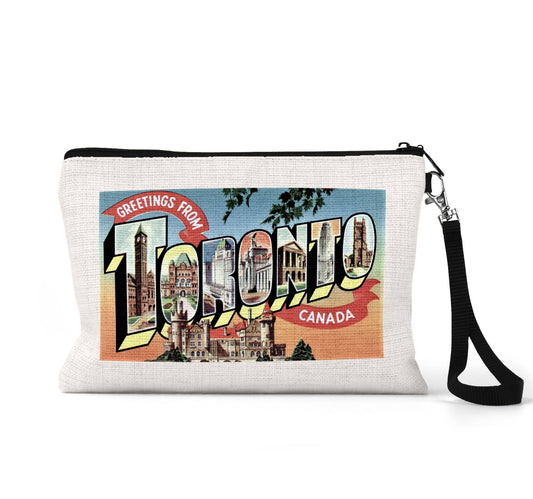 Toronto Canada vintage postcard wristlet travel pouch