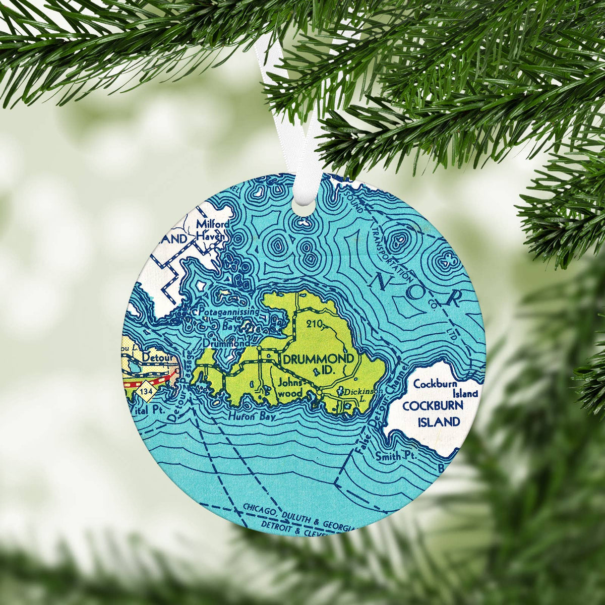 Drummond Island Michigan vintage map Christmas ornament