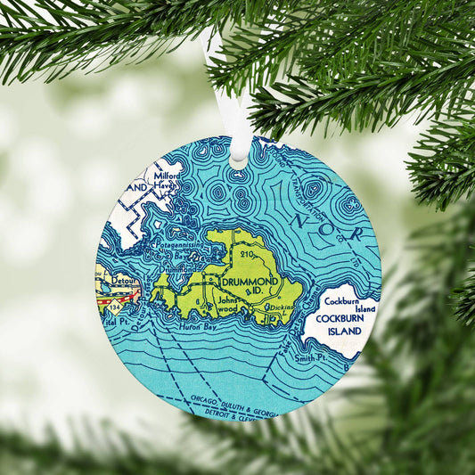 Drummond Island Michigan vintage map Christmas ornament