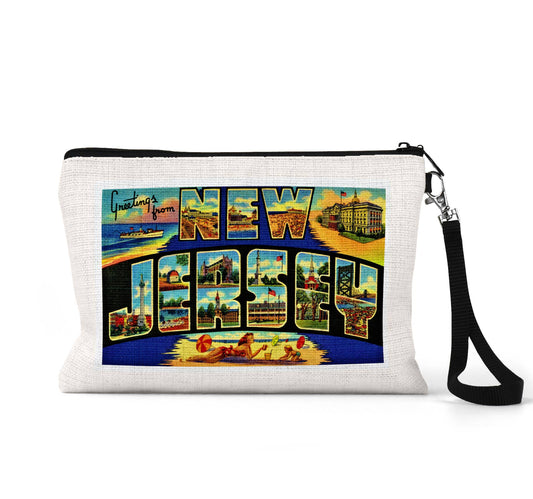 New Jersey vintage postcard wristlet travel pouch