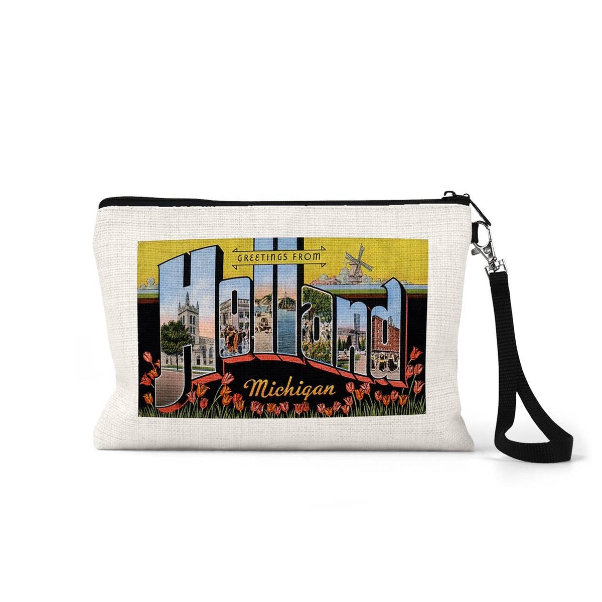 Holland Michigan vintage postcard wristlet travel pouch