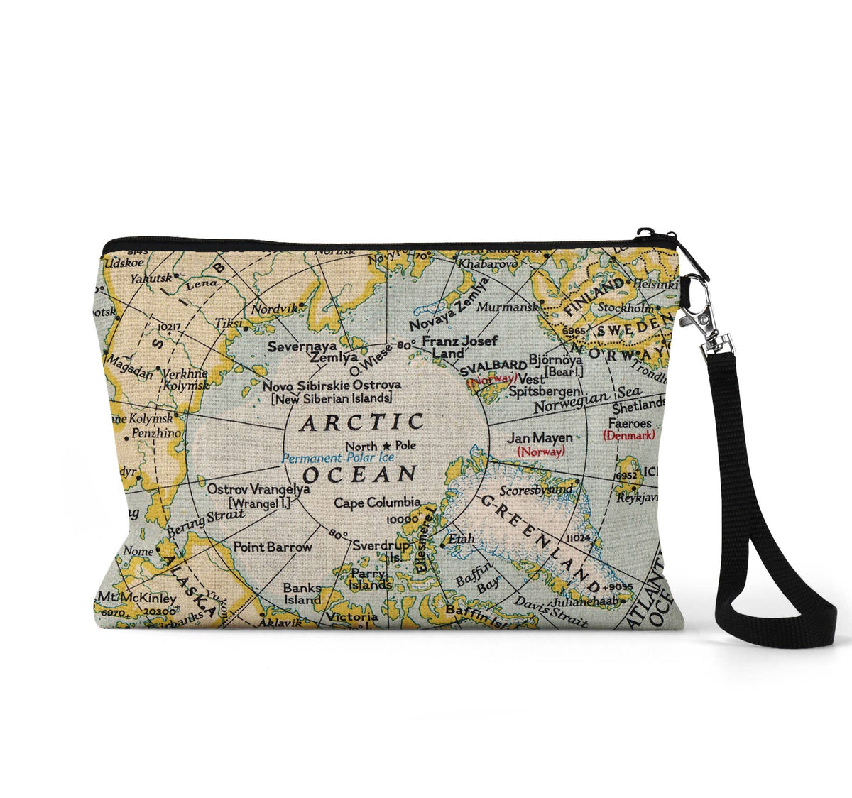 Arctic Cruise map wristlet travel pouch