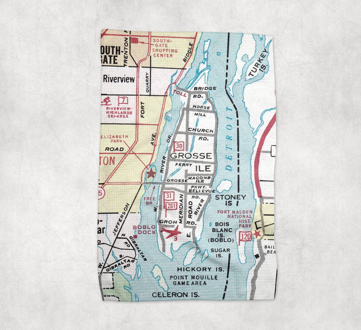 Grosse Ile Michigan map tea towel