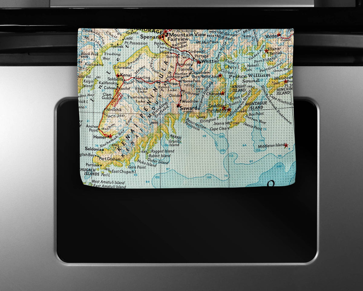 Seward Alaska map tea towel