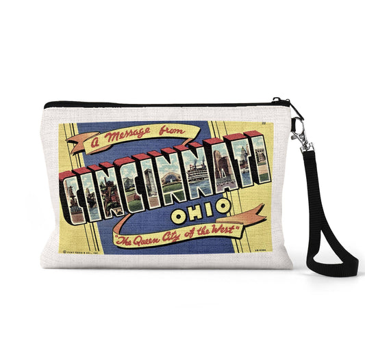 Cincinnati Ohio vintage postcard wristlet travel pouch