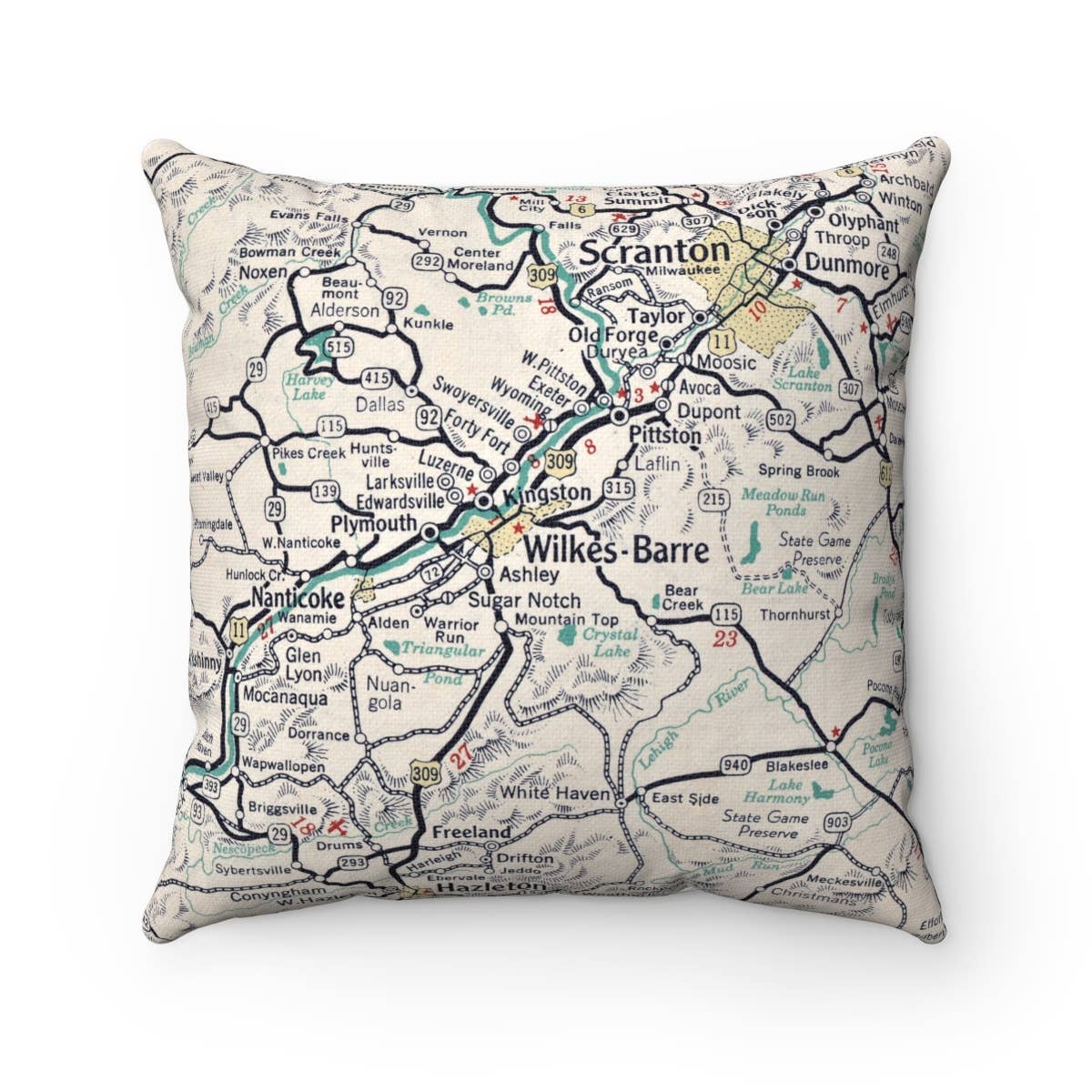 Wilkes-Barre Pennsylvania vintage map throw pillow