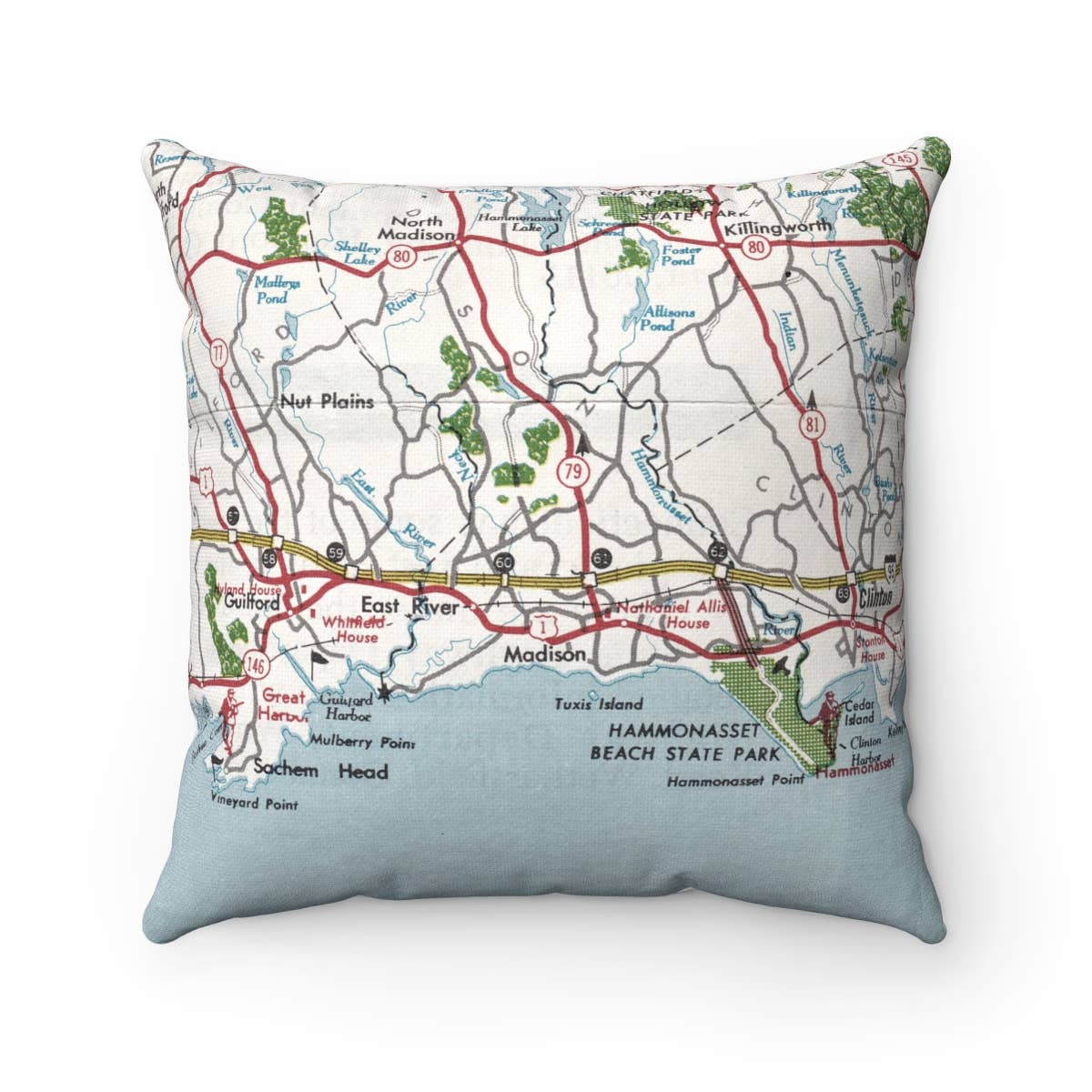 Madison Connecticut vintage map throw pillow
