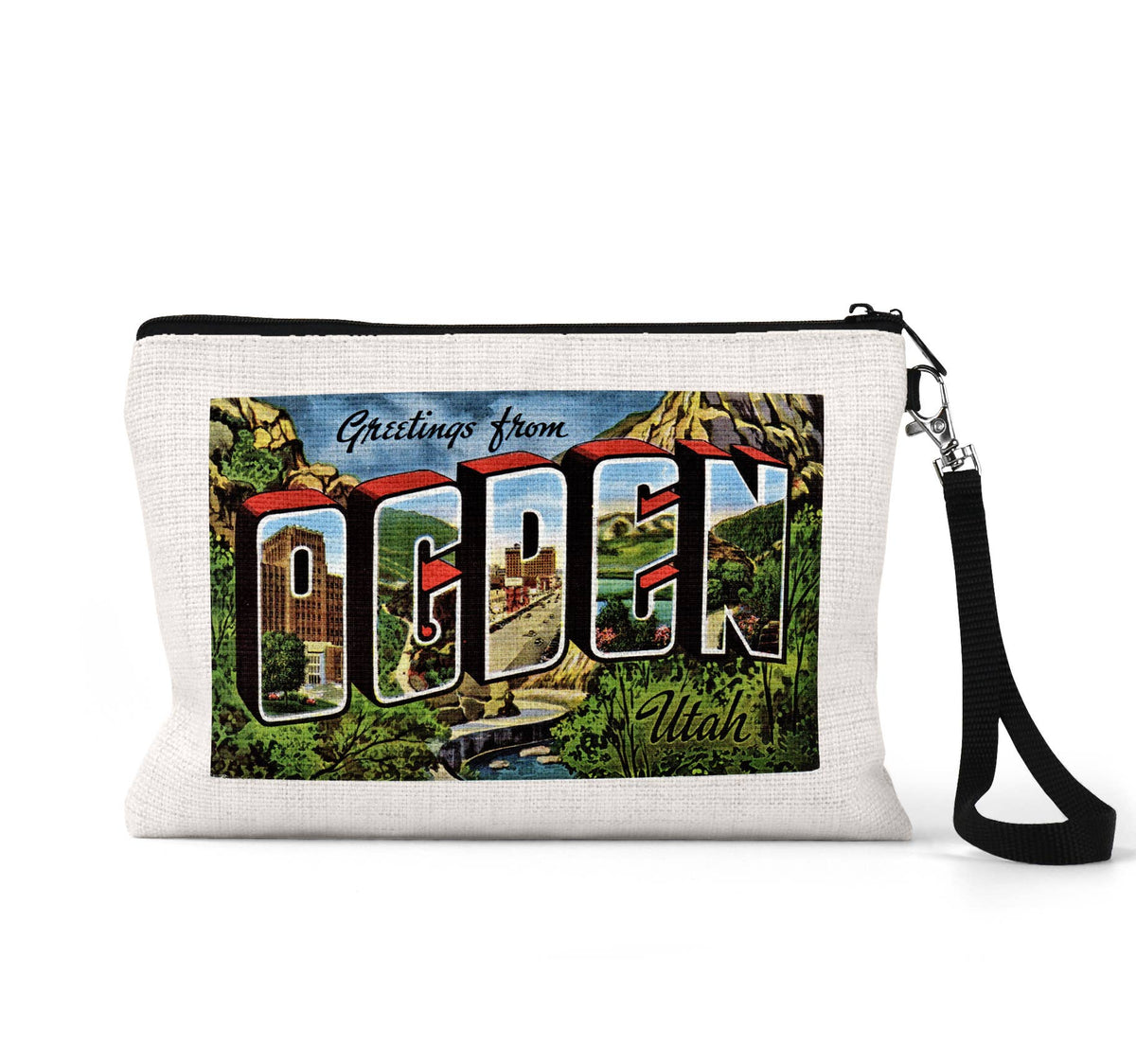 Ogden Utah vintage postcard wristlet travel pouch