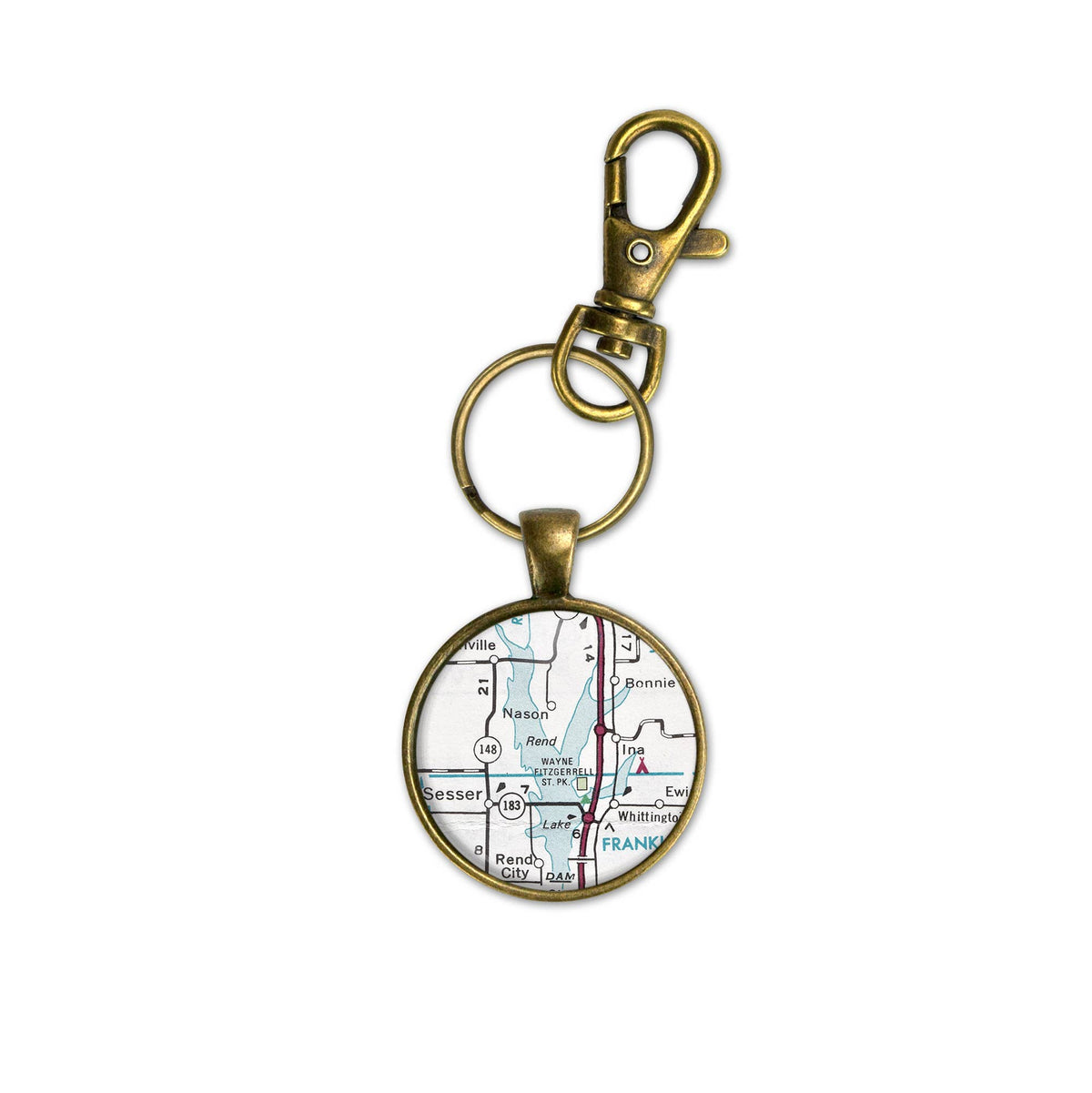 Rend Lake Illinois vintage map keychain