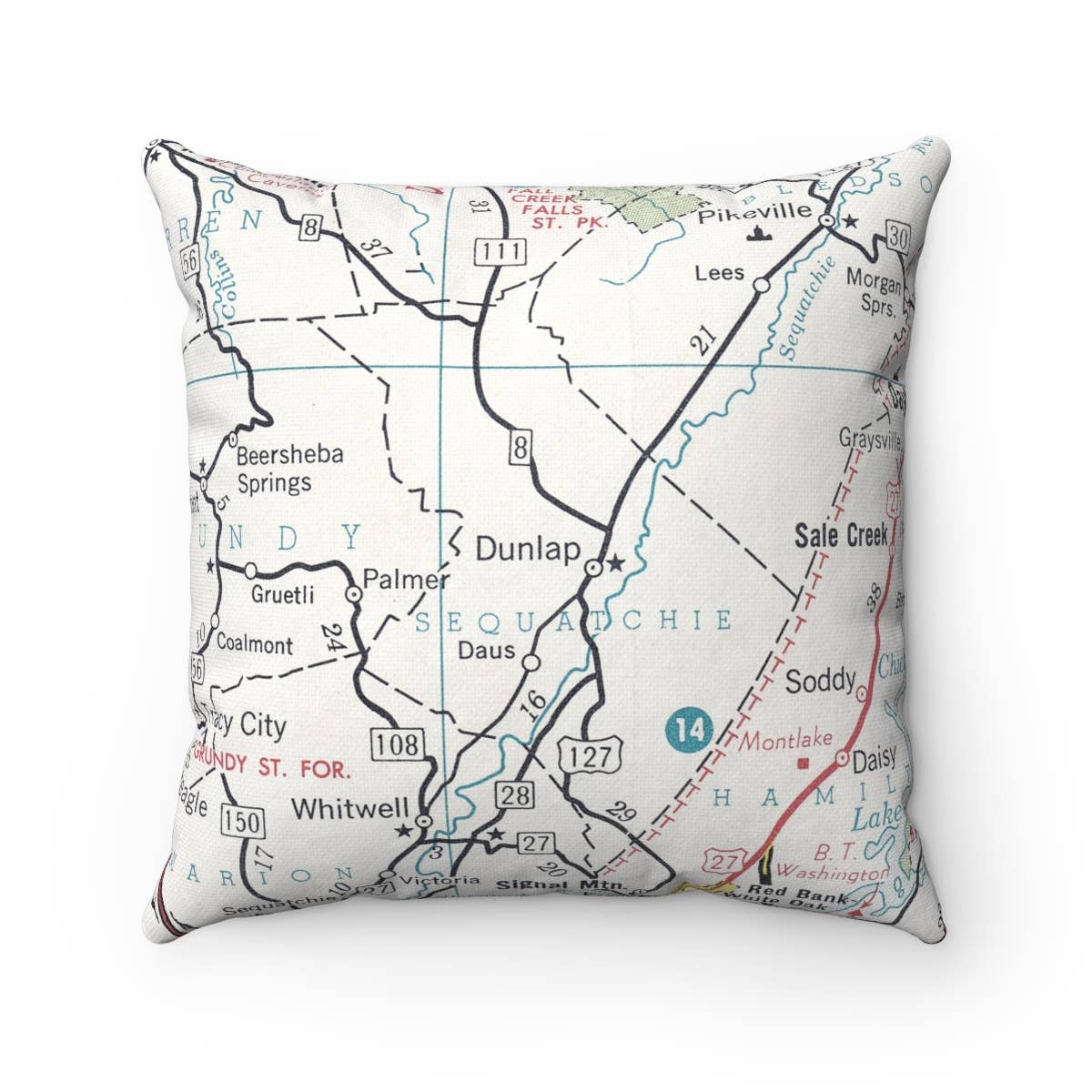 Dunlap Tennessee vintage map throw pillow