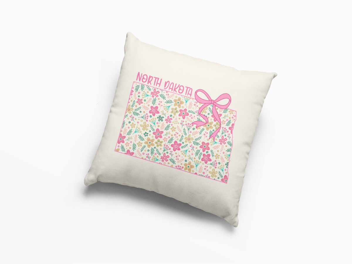 North Dakota coquette floral bow throw pillow